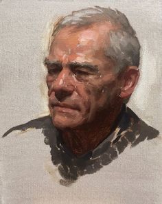 a painting of an older man with white hair and graying his face is looking off to the side