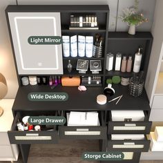 an organized makeup vanity with all the essentials