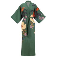 PRICES MAY VARY. 【Material】: Made of 95% polyester and 5% spandex,Feel like silk fabric with a sense of draping. Waist size--53", Sleeve length--21", Robe length-52.7". Color: Green, the robe was light as a feather, soft and comfortable, give you a different dress experience 【Pattern】: Beautiful Flower, the pattern of the kimono robe is unique and original design, to show the personal charm; Ankle length design; Opening and closing of inner frenulum, it comes with a cloth belt 【High quality and Very Short Dress, Old Shanghai, Moda Hippie, Mode Kimono, Estilo Hippy, Silk Kimono Robe, Beautiful Kimonos, Rockabilly Dress, Cap Dress