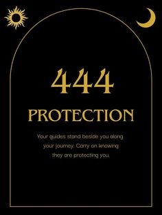 a black and gold frame with the words 444 protection written in gold on it