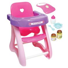 a pink and purple baby high chair next to other toys on a white background with the words safety test written below it