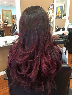 Dark Wine Balayage, Red Hair Balayage Black, Cherry Red Hair Color On Black Hair, Cherry Black Balayage, Red Cherry Balayage, Black Hair With Maroon Underneath, Wine Red Hair On Black Hair, Burgandy Hair Bayalage, Red Wine Hair Color Balayage