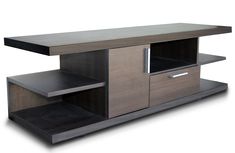 an entertainment center with two shelves and drawers