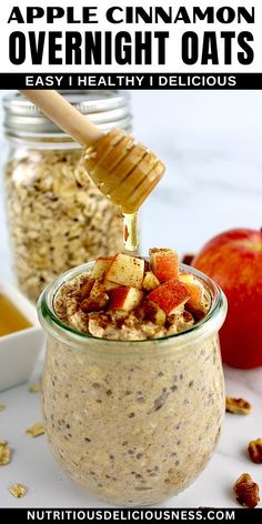 an apple cinnamon overnight oats recipe in a jar