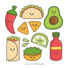 mexican food with cute faces and ingredients