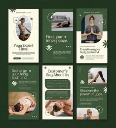 the yoga flyer is designed to look like it has been made with green and white colors