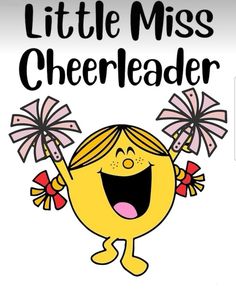 a little miss cheerleader is smiling and holding two pom poms