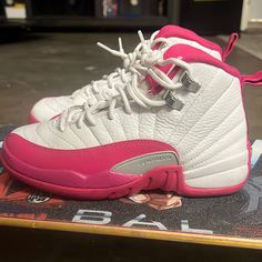 Used Pair Of Jordan 12 Hot Pink Sz 3.5 Kids Condition Is 8.5/10 Hot Pink Jordans, Pink Jordan 11, Jordan 11s, Pretty Sneakers, Pretty Shoes Sneakers, Shoes Jordan, Hot Pink Color, Jordan 12, Jordans 12