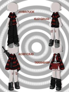 four different views of an anime character with their name on the front, side and back