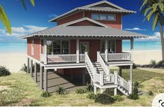 this is an artist's rendering of a house on the beach with stairs leading up to it