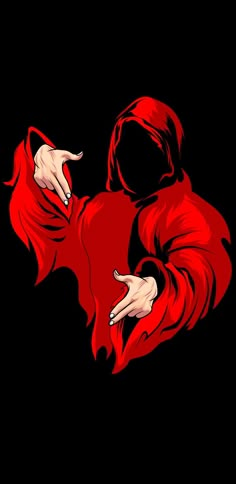 a person in a red hoodie with their hands on her chest and arms outstretched