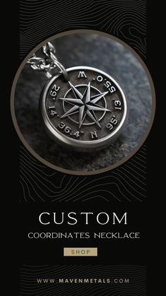 Custom coordinates necklace for men, 3D engraved with your own set of gps coordinates. Thoughtful Gifts For Him, Compass Design, Buying Your First Home, The Compass, Compass Necklace, Gps Coordinates, Unique Gifts For Men, Necklace For Men, Custom Necklace