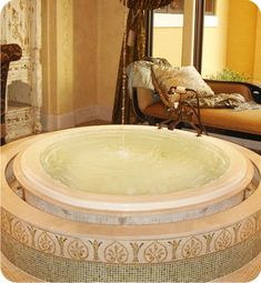 a bath tub sitting in the middle of a living room