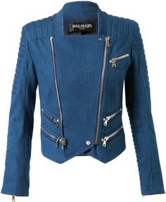 BALMAIN Blue Quilted Denim Biker Jacket Christophe Decarnin, Jeans Recycling, Jacket Inspiration, Denim Jackets For Women, Denim Biker Jacket, Designer Jackets For Women, Moncler Puffer, Balmain Jeans, Quilted Denim