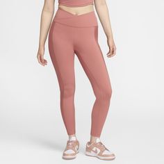 Up for a workout or down to chill, these leggings are the Ones that are ready for whatever you are. Their midweight, peachy-soft fabric stretches with your every move and dries quickly. A wrapped waistband that crosses in the front works with ribbed side panels to add extra dimension to your look. Look Confident, Women Lifestyle, Pink Leggings, A Workout, Sheer Fabric, Sheer Fabrics, Side Panels, Panel Siding, Nike Dri Fit