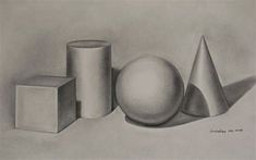 a pencil drawing of various shapes and sizes