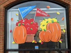 Seasonal Storefront Window Painting - The Sketching Pad Easy Fall Window Painting, October Window Painting, Thanksgiving Window Painting, Fall Storefront Window Painting, Fall Window Painting Ideas, Fall Themed Window Painting, Fall Window Art, Autumn Window Painting, Storefront Window Painting