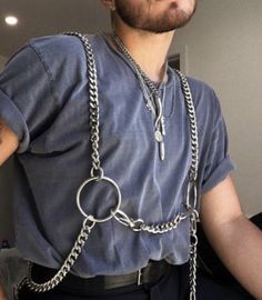 Chain Harness Men, Masc Jewelry, Silver Bralette, Wood Necklace Pendant, Chainmaille Jewelry Patterns, Chain Bra, Diy Jacket