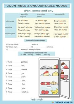 an english worksheet with the words count and uncountable nourishment