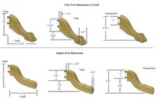 four different types of wooden feet with measurements