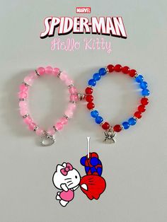 Available at JewelryByASY.com Spiderman X Hello Kitty, Matching Things, Glass Bracelets, Hello Kitty Cupcakes, Bracelets Ideas, Bracelet Craft Diy, Bff Necklaces, Hello Kitty Cake