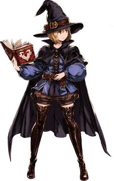 a woman dressed as a witch holding a book