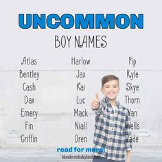 a young boy giving the thumbs up sign with words below him that spell out his name