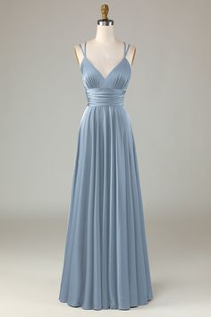 Satin A Line Prom Dress, Light Blue Prom Dress Satin, Powder Blue Formal Dress, Something Blue Dress, Olive Prom Dresses, Blue Prom Dress Simple, Dusty Blue Gown, Off Shoulder Satin Dress, Dusty Blue Dresses