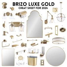 various bathroom fixtures and accessories are shown in this graphic style, with the words brizo luke gold