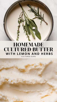 homemade butter with lemon and herbs on top