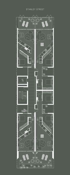 the floor plan for an apartment building with two floors and three levels, in black and white