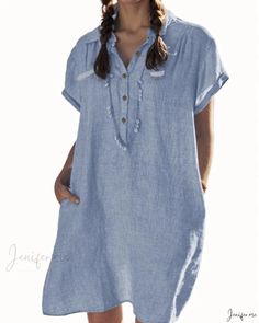 Versatile Cotton Linen Shirtdress: A Fashionable and Comfortable Garment for a Beach Day or Leisure Activities Shift Dresses, Linen Beach Dress, Short Beach Dresses, Vestidos Retro, Marine Uniform, Shirt Dress Summer, Chambray Shirt Dress, Linen Fashion, Linen Shirt Dress