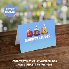 a card with three different types of saucers on it and the text, food tent 3's x 2's when folded image will fit an ah sheet