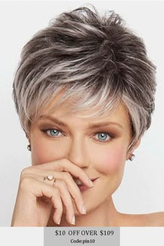 Curled Pixie Cut, Turban Towel, Wilshire Wigs, Hair Older Women, Grey Wig, Natural Gray Hair, Hair Cuts For Women, Hair With Layers