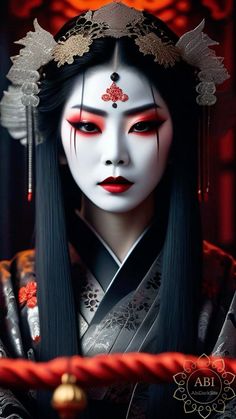 Geisha Hairstyles, Japanese Geisha Makeup, Geisha Halloween Makeup, Geshia Makeup, Geisha Assassin, Geisha Makeup, Warrior Geisha, Notan Art, Indian Artwork