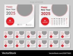 a set of calendars for the new year with red and white circles on them