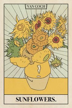 an image of sunflowers in a vase with the words van gogh on it