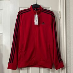 Adidas Men’s Track Jacket Multisport Style - H46104 Color - Scarlet Black Size - S *** Brand New New To Poshmark? Use Code @Iceskatingmom To Get $10 Off Your First Purchase!!! Adidas Casual Track Jacket For Training, Adidas Black Track Jacket For Training, Adidas Athleisure Training Outerwear, Adidas Long Sleeve Track Jacket For Training, Adidas Long Sleeve Outerwear For Training, Adidas Winter Training Track Jacket, Adidas Sportswear For Training, Sportswear Outerwear With Three Stripes For Training, Three Stripes Sportswear Outerwear For Training