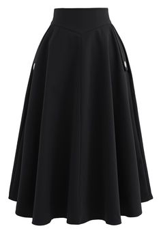 Give your closet a dose of the elegant yet simple life with this A-line midi skirt boasting a soft warm hue and accented by button-trimmed side pockets.    - Side pockets with button trimmed  - Concealed back zip closure  - Lined  - 100% Polyester  - Hand wash cold            Size  Length  Waist      XS  cm  76  64      inch  30  25.5      S  cm  77  68      inch  30.5  26.5      M  cm  78  72      inch  31  28.5      L  cm  79  76      inch  31.5  30      XL  cm  80  80      inch  32  31.5 Chic A-line Skirt With Button Closure, Elegant Midi Skirt With Button Closure, Elegant Knee-length Skirt With Buttons, Elegant Knee-length Buttoned Skirt, Elegant Flared Skirt With Button Closure, Chic A-line Skirt With Buttons, Elegant A-line Skirt With Button Closure, Elegant Buttoned Flared Maxi Skirt, Elegant Flared Maxi Skirt With Buttons