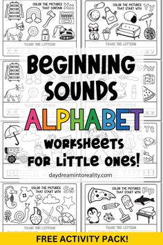 the beginning sounds alphabet worksheet for little ones is shown in black and white