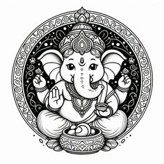 an elephant sitting in the middle of a circle with intricate designs on it's face