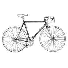 a drawing of a bicycle with the front wheel facing forward and seatposts down