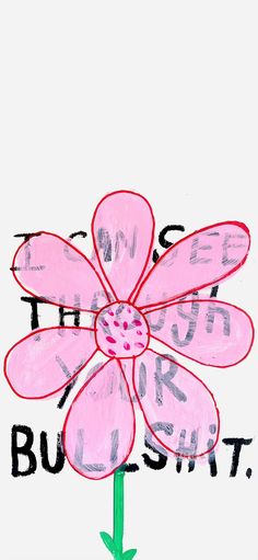 a drawing of a pink flower with words written on it and an arrow pointing to the center