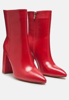 Red Block Heels, Red Leather Boots, Soft Leather Boots, Red Booties, Red Accessories, Statement Shoe, Red Boots, Block Heel Boots, Red Heels