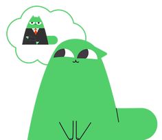 an image of a green cat with a thought bubble