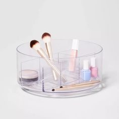 Bathroom Plastic Spinning Turntable Beauty Organizer Clear - Brightroom™ : Target Brightroom Storage, Spinning Makeup Organizer, Makeup Storage Containers, Beauty Organizer, Makeup Vs No Makeup, Lipstick Brush, Plastic Drawer Organizer, Acrylic Organizer Makeup, Nail Polish Organizer