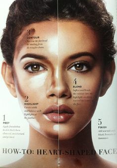 How to Make Hear-shaped Face Contour Heart Shaped Face, Long Face Contour, Oval Face Makeup, Heart Face Makeup, How To Contour Your Face, Face Shape Hairstyles