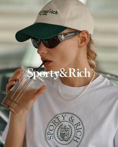 Sporty & Rich (@sportyandrich) • Instagram photos and videos Juice Bar Logo, Sporty And Rich Aesthetic, Academy Branding, Athleisure Inspo, Chlorophyll Water, Fitness Branding, Spring Campaign, Business Branding Inspiration, Sporty Aesthetic