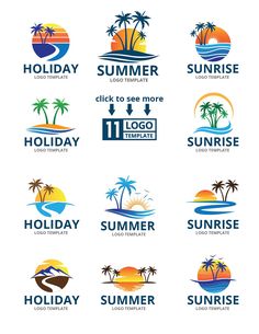 the logos for various hotels and vacation destinations are shown in this set, which includes palm trees