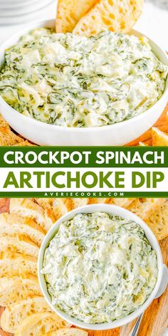 An easy New Year appetizer in the slow cooker! Your game day menu must have this artichoke spinach dip, too. Deliciously creamy and cheesy, this Crockpot Spinach Artichoke Dip is the BEST. Save this pin! Easy Crockpot Spinach Artichoke Dip, Crockpot Spinach Artichoke Dip, Easy Spinach Artichoke Dip, Cheesy Dip Recipes, Slow Cooker Spinach Artichoke Dip, Crockpot Spinach, Spinach Artichoke Dip Easy, Best Spinach Artichoke Dip, Spinach Artichoke Dip Recipe